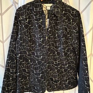 Christopher & Banks Black and White Abstract Zip Up Jacket